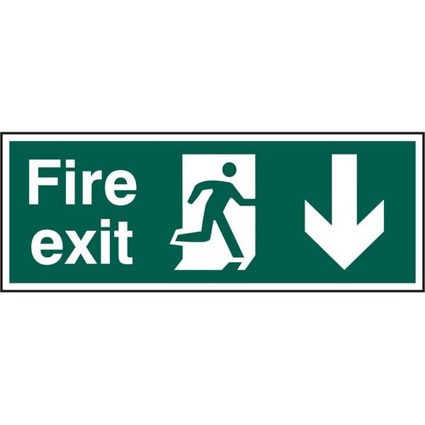 FIRE EXIT MAN ARROW DOWN RPVC 400MM X 150MM FIRE EXIT MAN ARROW DOWN RPVC 400MM X 150MM