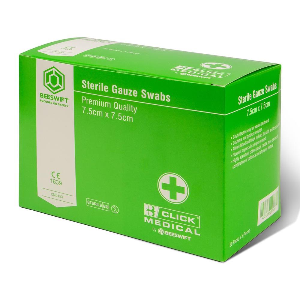 CLICK MEDICAL GAUZE SWABS 7.5 X 7.5CM  STERILE