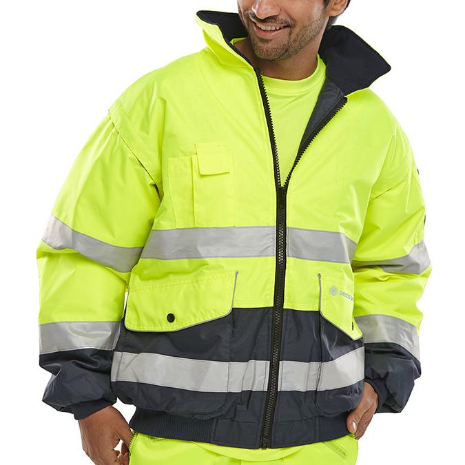 Beeswift Two-tone Hi-vis Europa Bomber Jacket (Saturn Yellow / Navy)