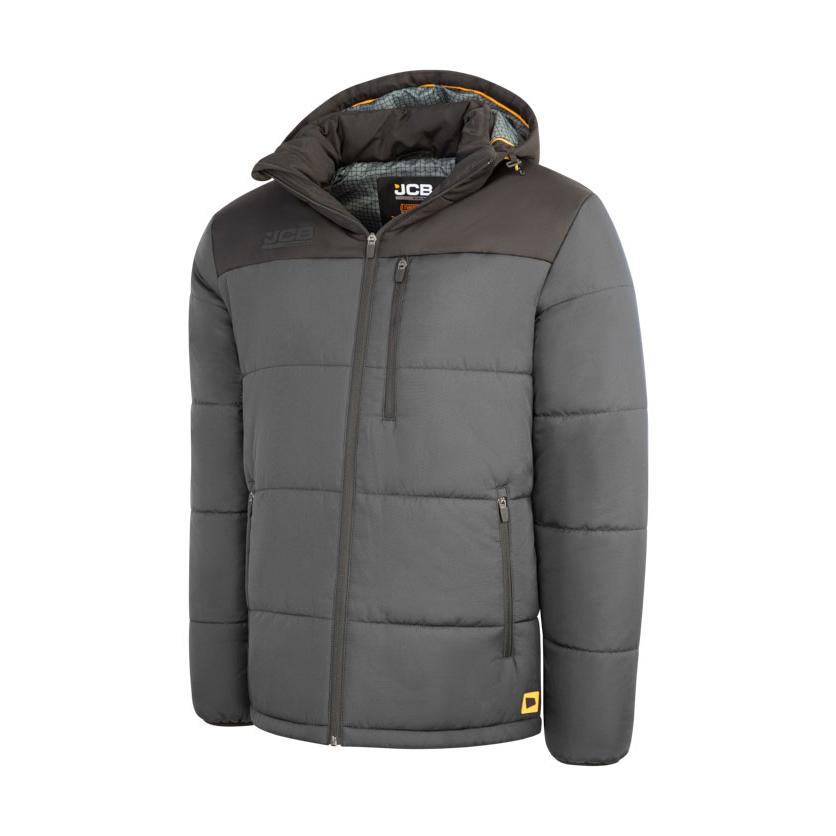 JCB UNISEX PADDED JACKET WITH HOOD GREY/BLACK LGE
