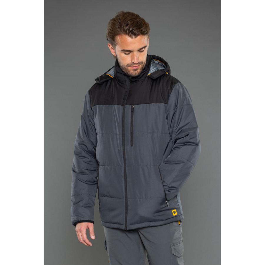 JCB UNISEX PADDED JACKET WITH HOOD GREY/BLACK LGE