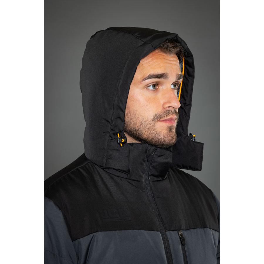 JCB UNISEX PADDED JACKET WITH HOOD GREY/BLACK LGE