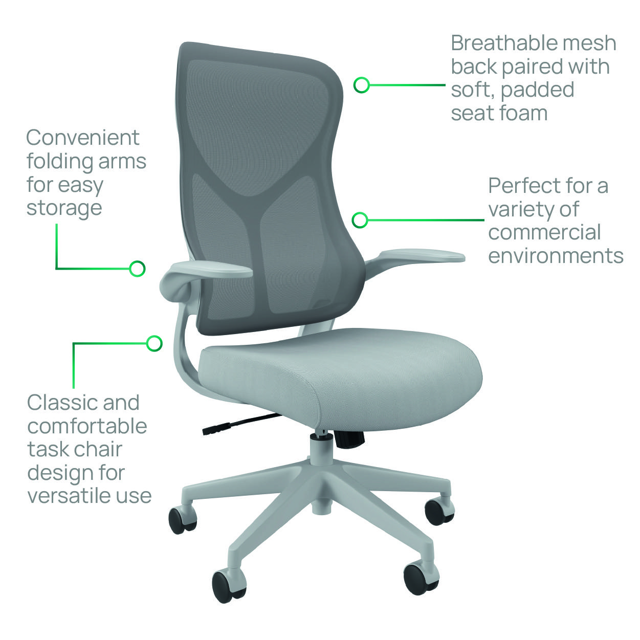 Zip Mesh Back Chair with Folding Arms Black