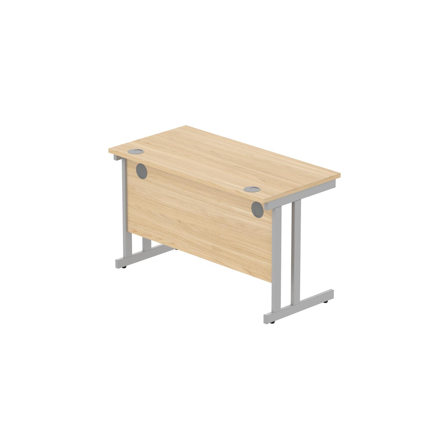 Office Rectangular Desk with Steel Double Upright Cantilever Frame  1200X600 Canadian Oak/Silver