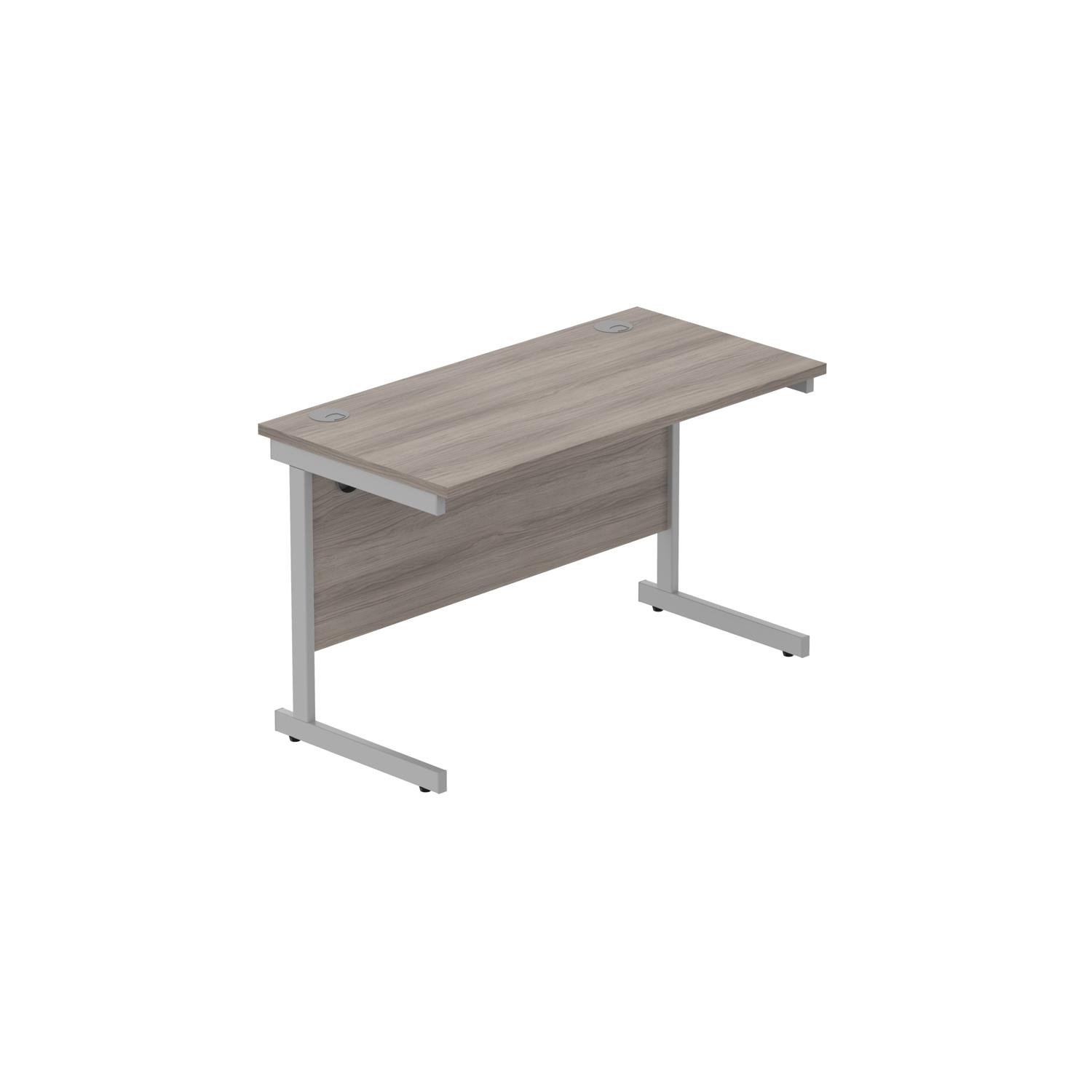 Office Rectangular Desk with Steel Single Upright Cantilever Frame  1200X600 Alaskan Grey Oak/Silver