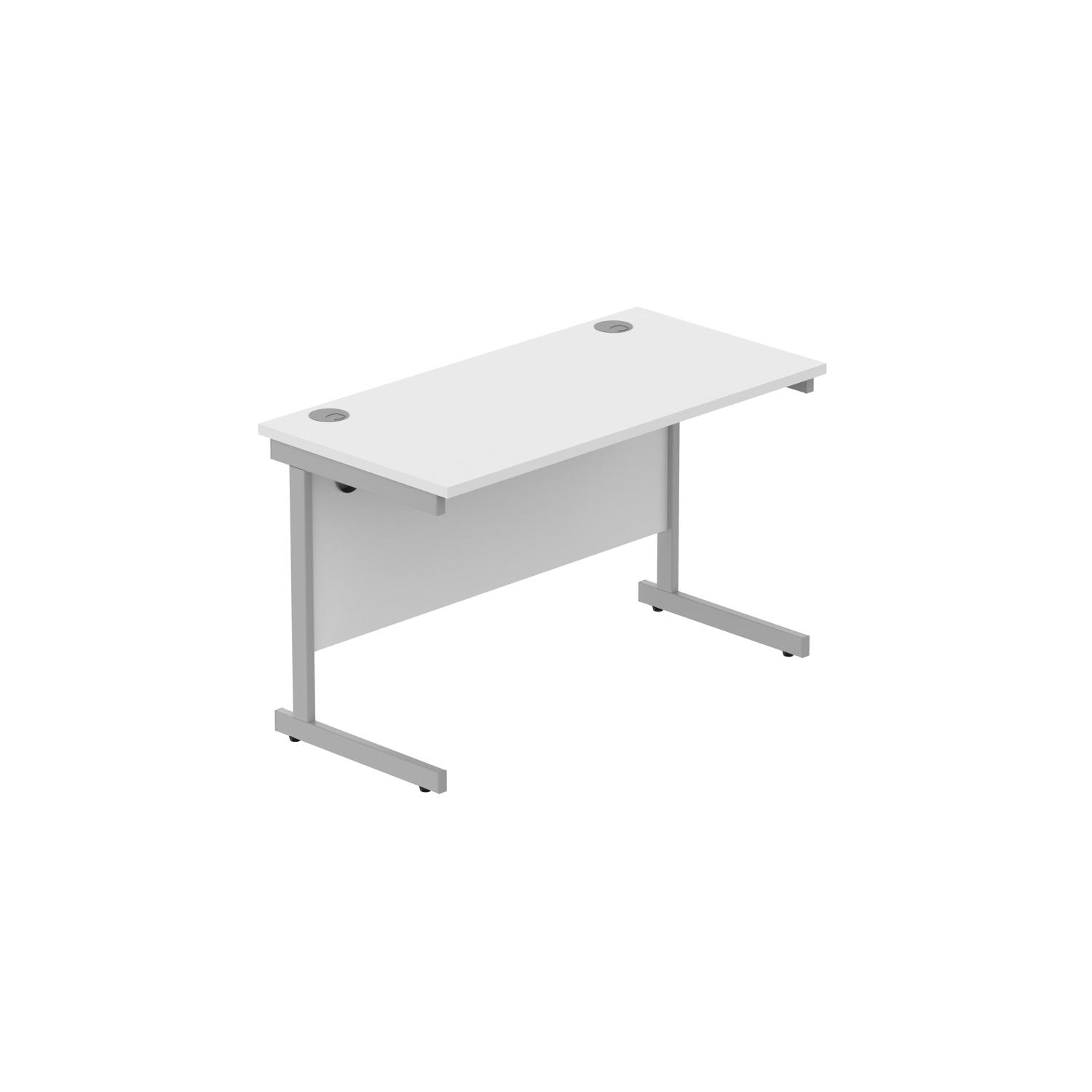 Office Rectangular Desk with Steel Single Upright Cantilever Frame  1200X600 Arctic White/Silver