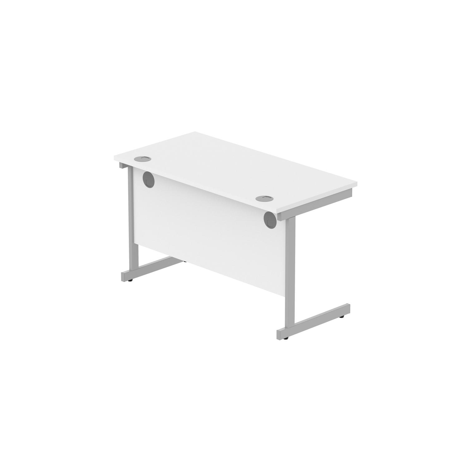 Office Rectangular Desk with Steel Single Upright Cantilever Frame  1200X600 Arctic White/Silver