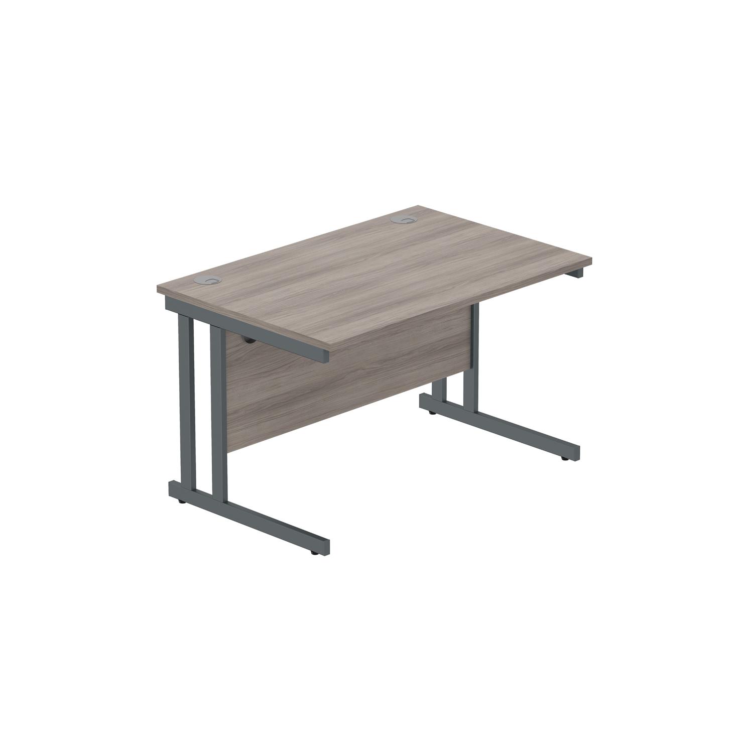 Office Rectangular Desk with Steel Double Upright Cantilever Frame  1200X800 Alaskan Grey Oak/Graphite