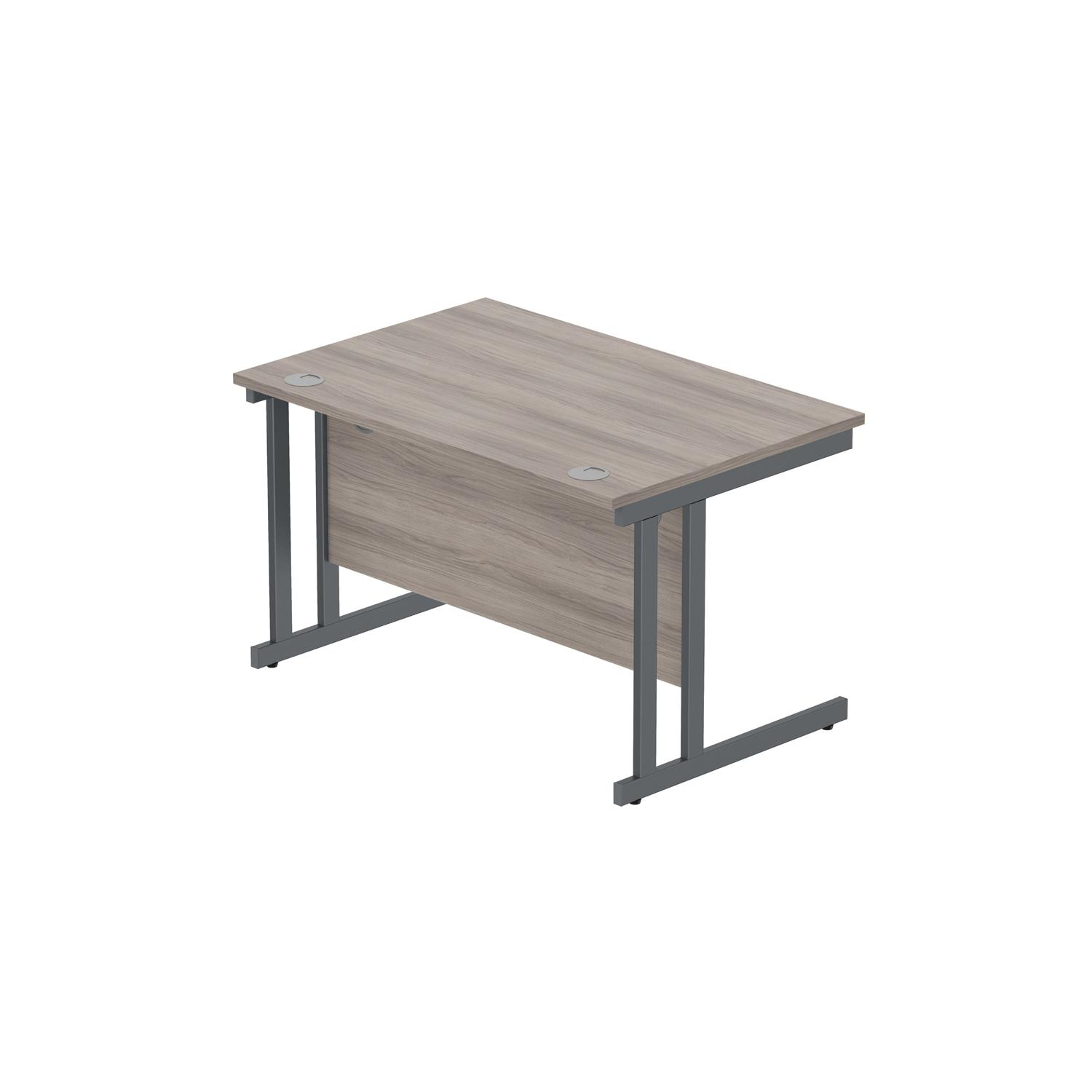 Office Rectangular Desk with Steel Double Upright Cantilever Frame  1200X800 Alaskan Grey Oak/Graphite