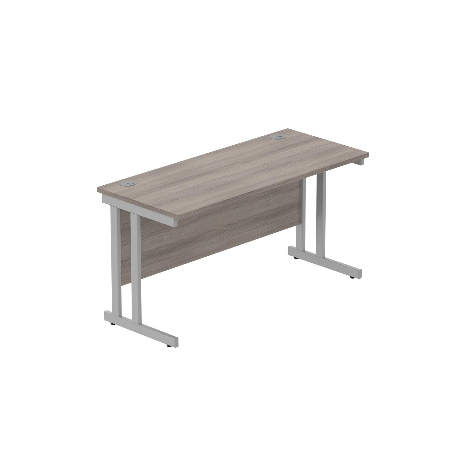 Office Rectangular Desk with Steel Double Upright Cantilever Frame  1400X600 Alaskan Grey Oak/Silver