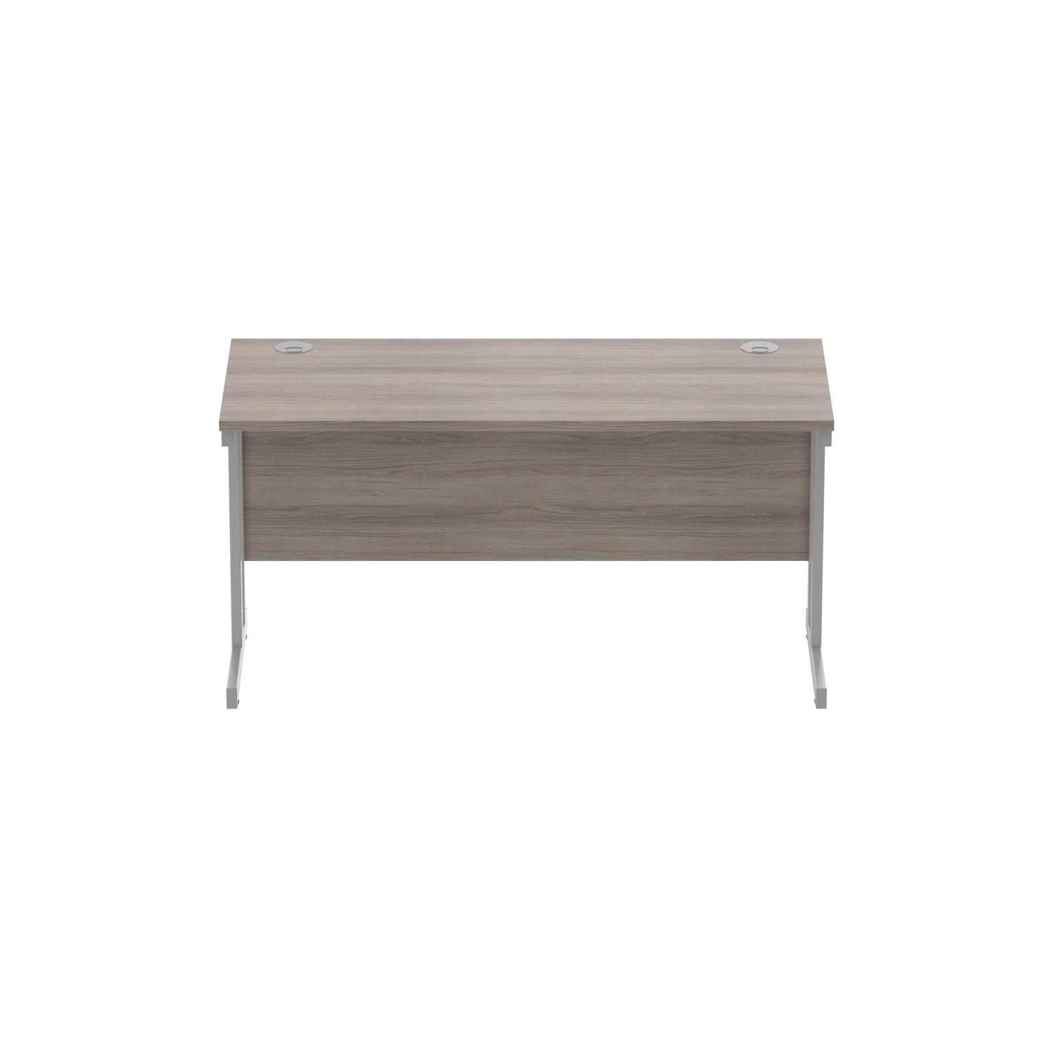 Office Rectangular Desk with Steel Double Upright Cantilever Frame  1400X600 Alaskan Grey Oak/Silver
