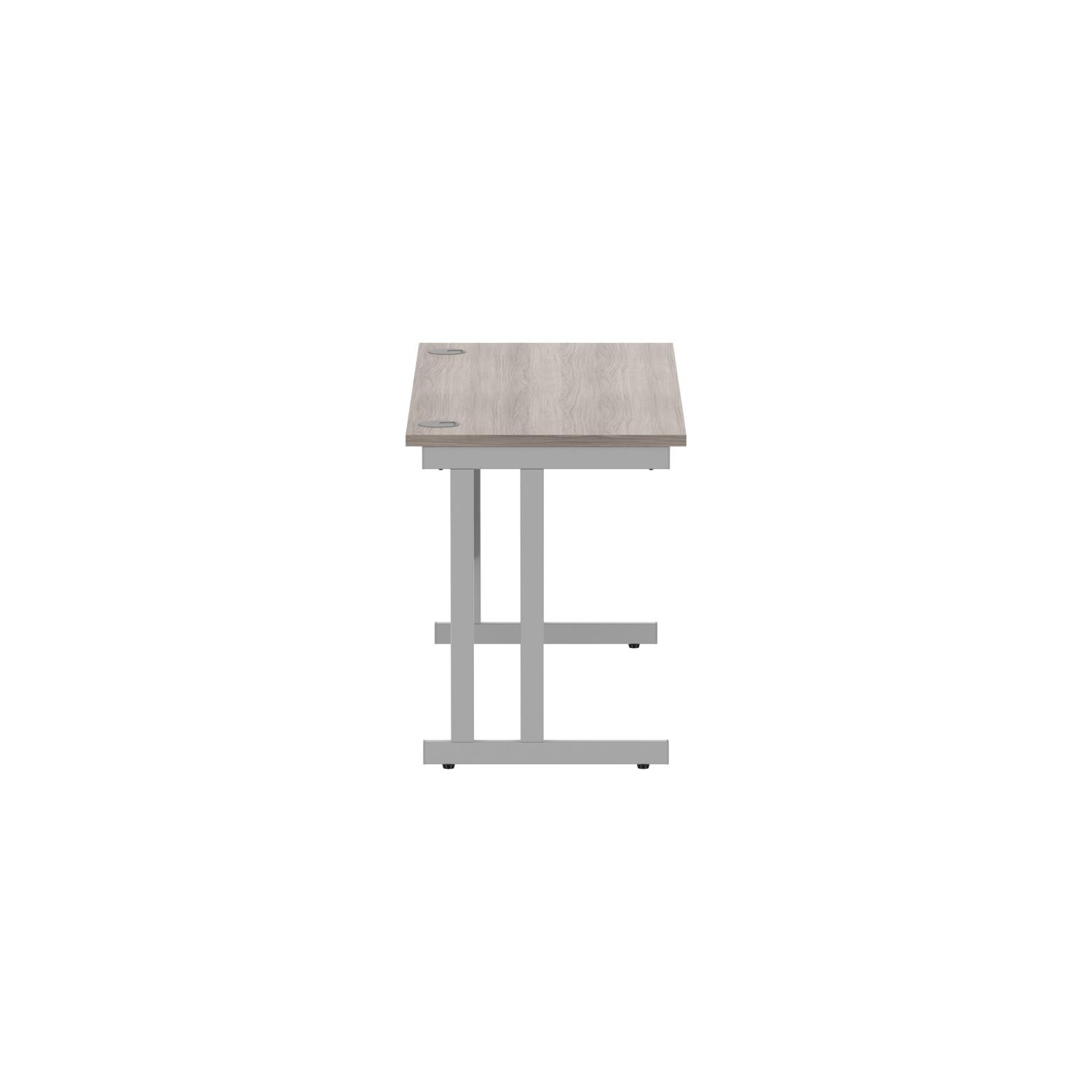 Office Rectangular Desk with Steel Double Upright Cantilever Frame  1400X600 Alaskan Grey Oak/Silver