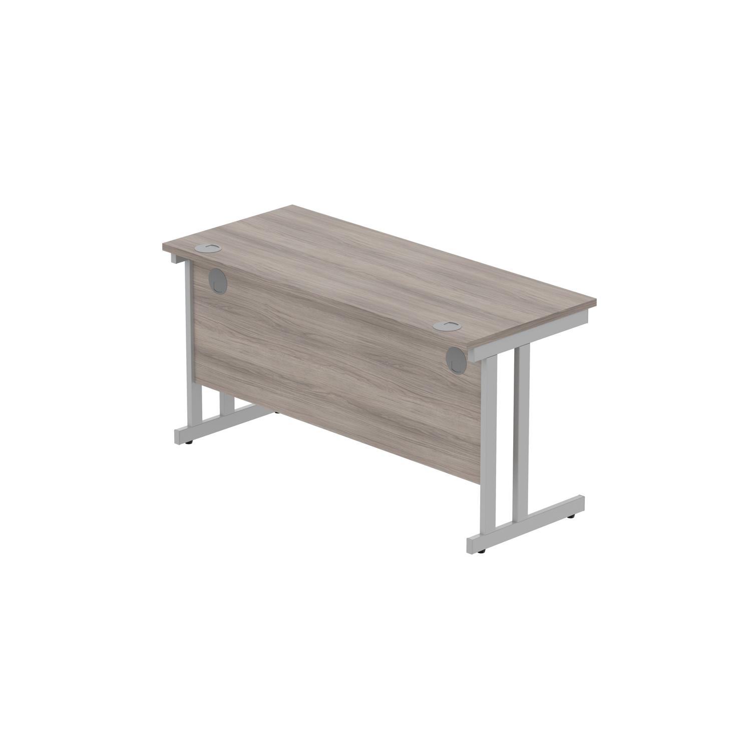 Office Rectangular Desk with Steel Double Upright Cantilever Frame  1400X600 Alaskan Grey Oak/Silver