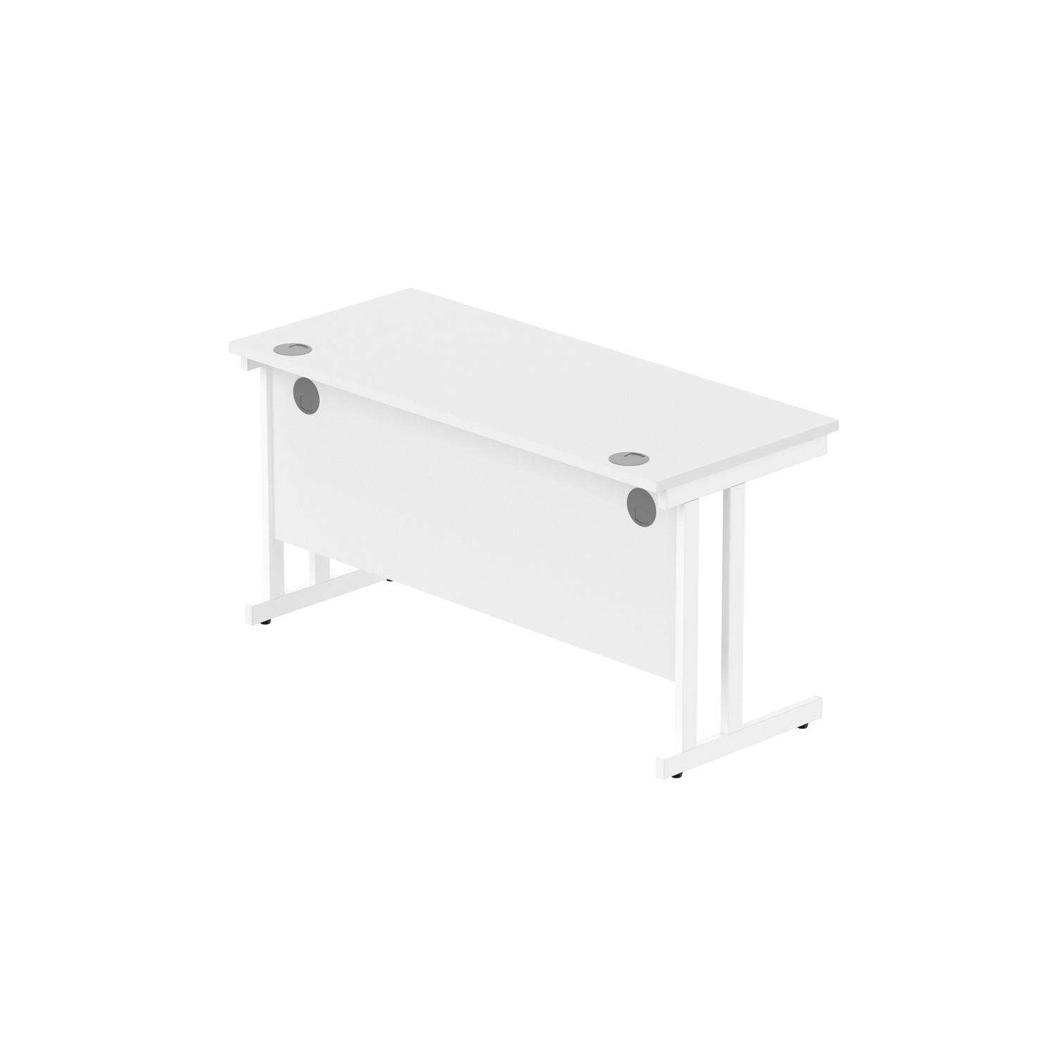 Office Rectangular Desk with Steel Double Upright Cantilever Frame  1400X600 Arctic White/White