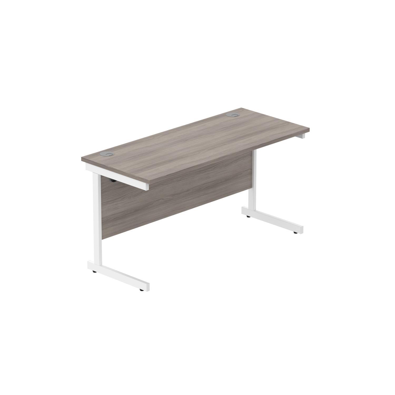 Office Rectangular Desk with Steel Single Upright Cantilever Frame  1400X600 Alaskan Grey Oak/White