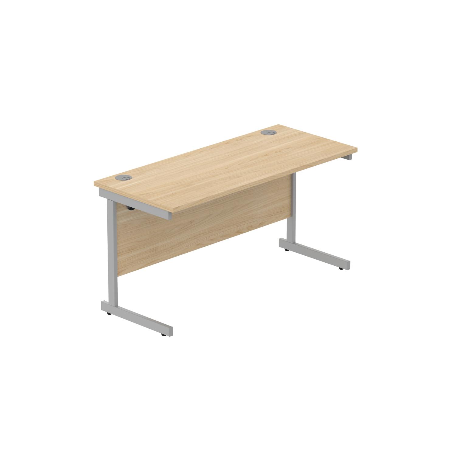 Office Rectangular Desk with Steel Single Upright Cantilever Frame  1400X600 Canadian Oak/Silver