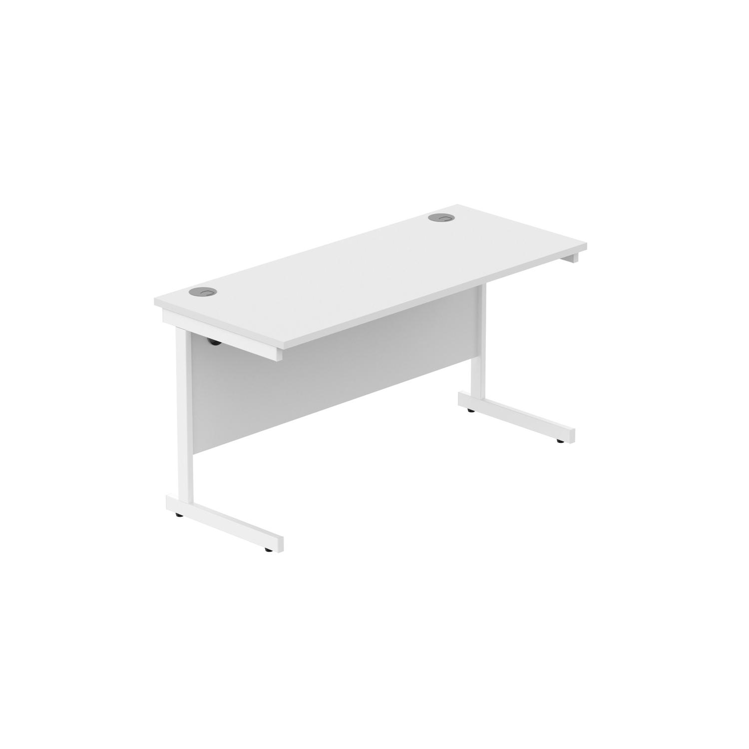 Office Rectangular Desk with Steel Single Upright Cantilever Frame  1400X600 Arctic White/White
