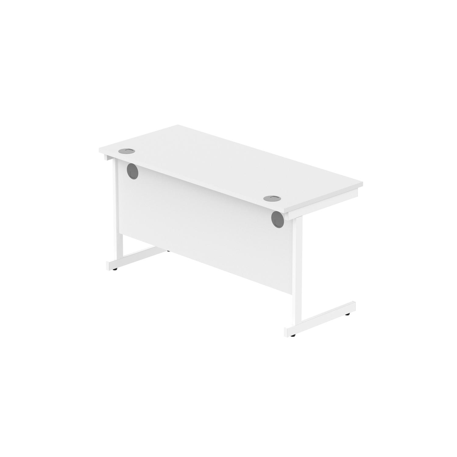 Office Rectangular Desk with Steel Single Upright Cantilever Frame  1400X600 Arctic White/White