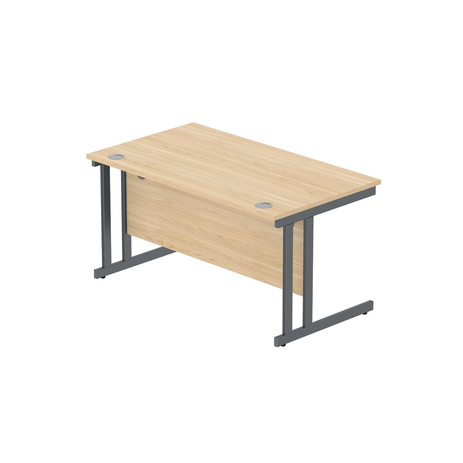Office Rectangular Desk with Steel Double Upright Cantilever Frame  1400X800 Canadian Oak/Graphite