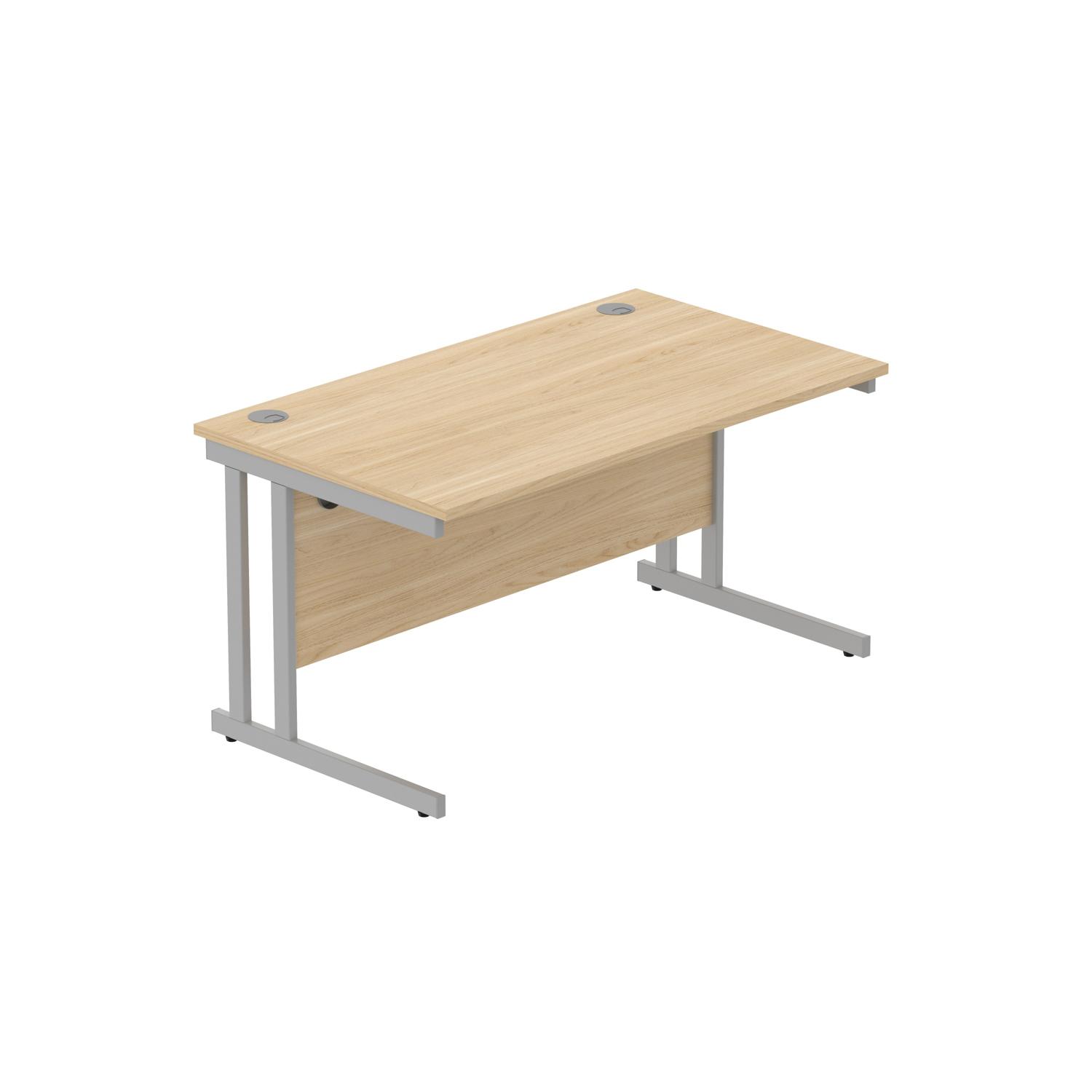 Office Rectangular Desk with Steel Double Upright Cantilever Frame  1400X800 Canadian Oak/Silver