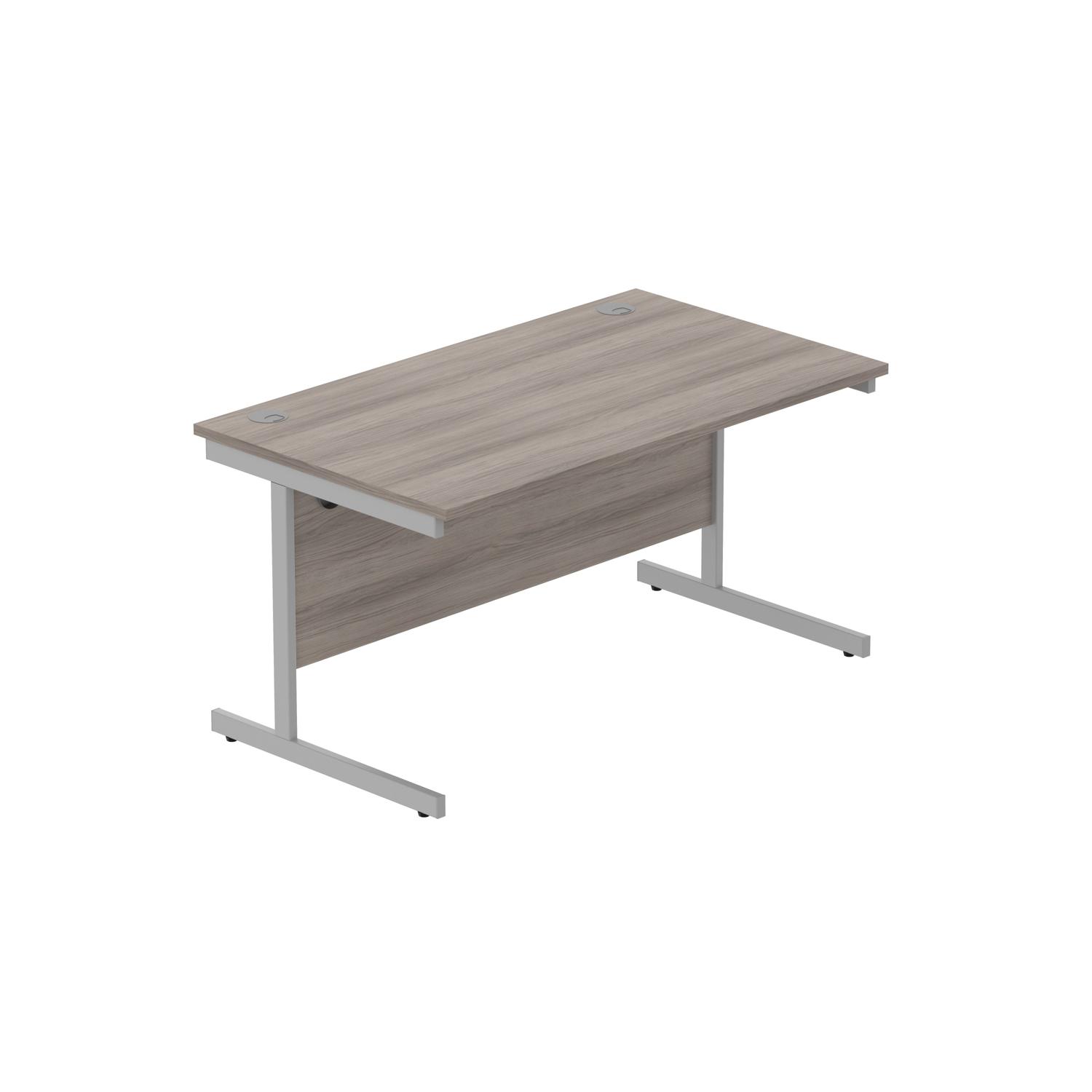 Office Rectangular Desk with Steel Single Upright Cantilever Frame  1400X800 Alaskan Grey Oak/Silver