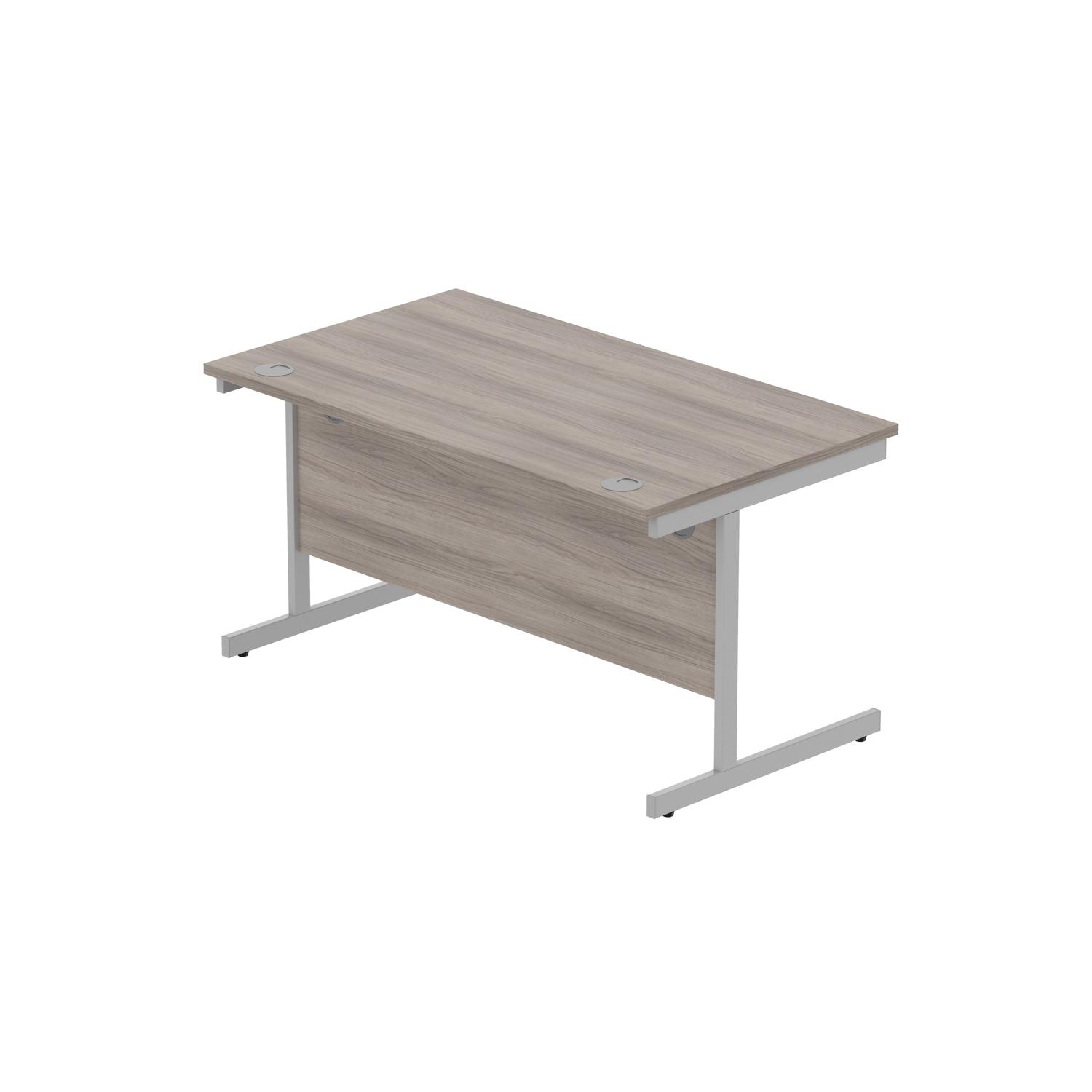 Office Rectangular Desk with Steel Single Upright Cantilever Frame  1400X800 Alaskan Grey Oak/Silver