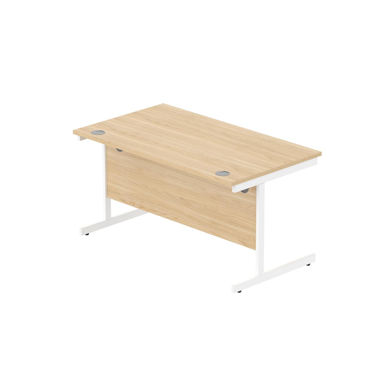 Office Rectangular Desk with Steel Single Upright Cantilever Frame  1400X800 Canadian Oak/White