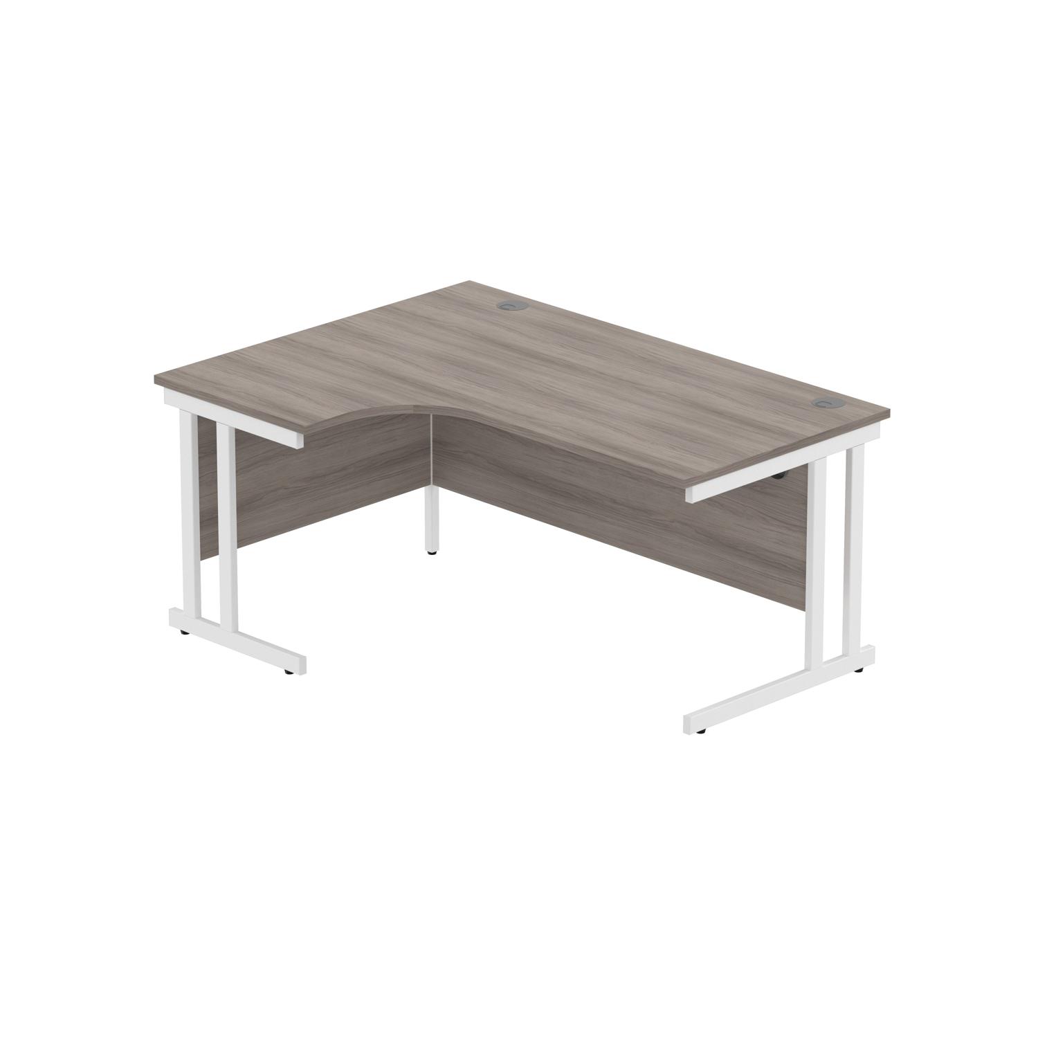 Office Left Hand Corner Desk with Steel Double Upright Cantilever Frame  1600X1200 Alaskan Grey Oak/White
