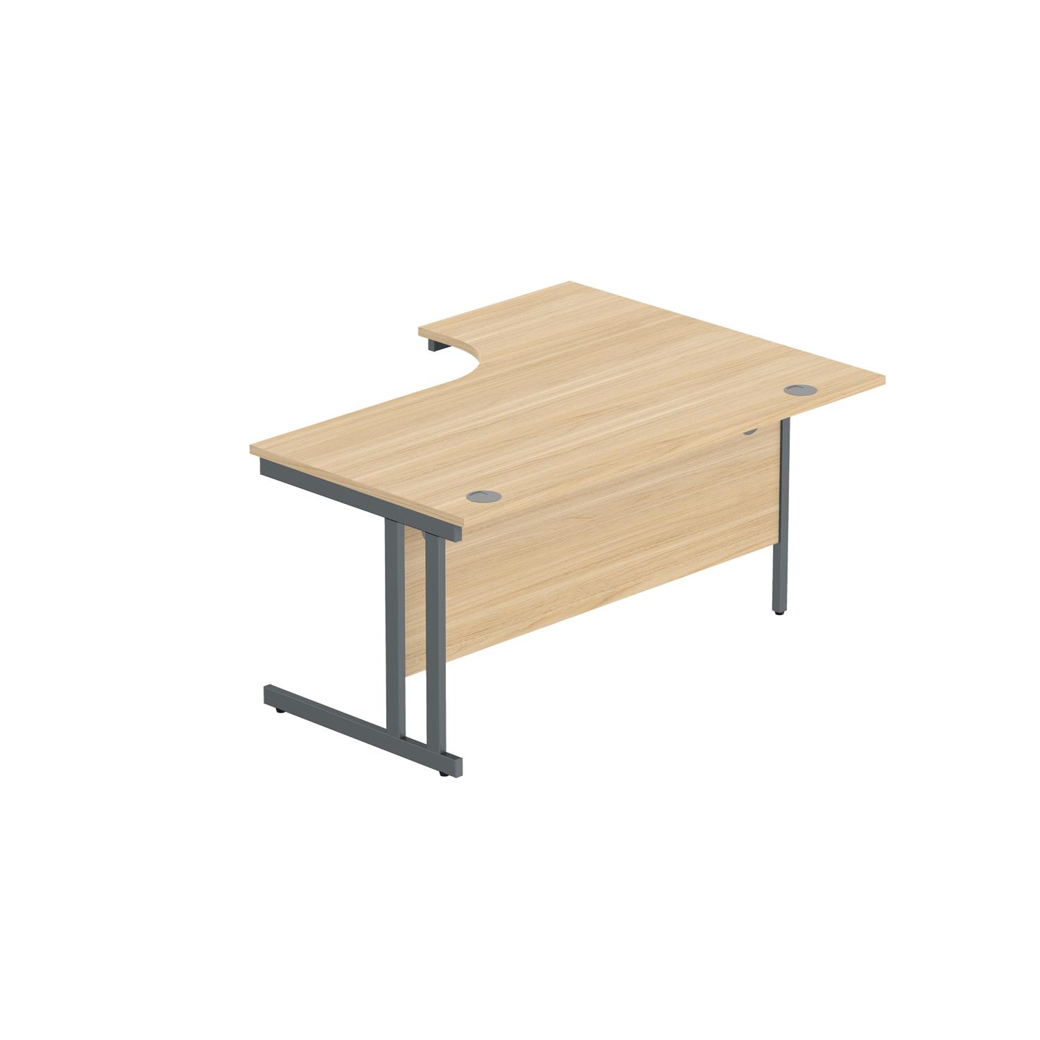 Office Left Hand Corner Desk with Steel Double Upright Cantilever Frame  1600X1200 Canadian Oak/Graphite