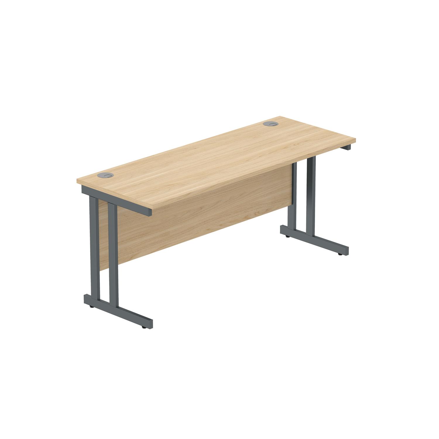 Office Rectangular Desk with Steel Double Upright Cantilever Frame  1600X600 Canadian Oak/Graphite