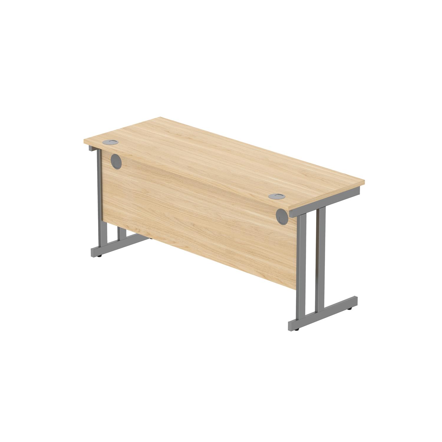 Office Rectangular Desk with Steel Double Upright Cantilever Frame  1600X600 Canadian Oak/Graphite