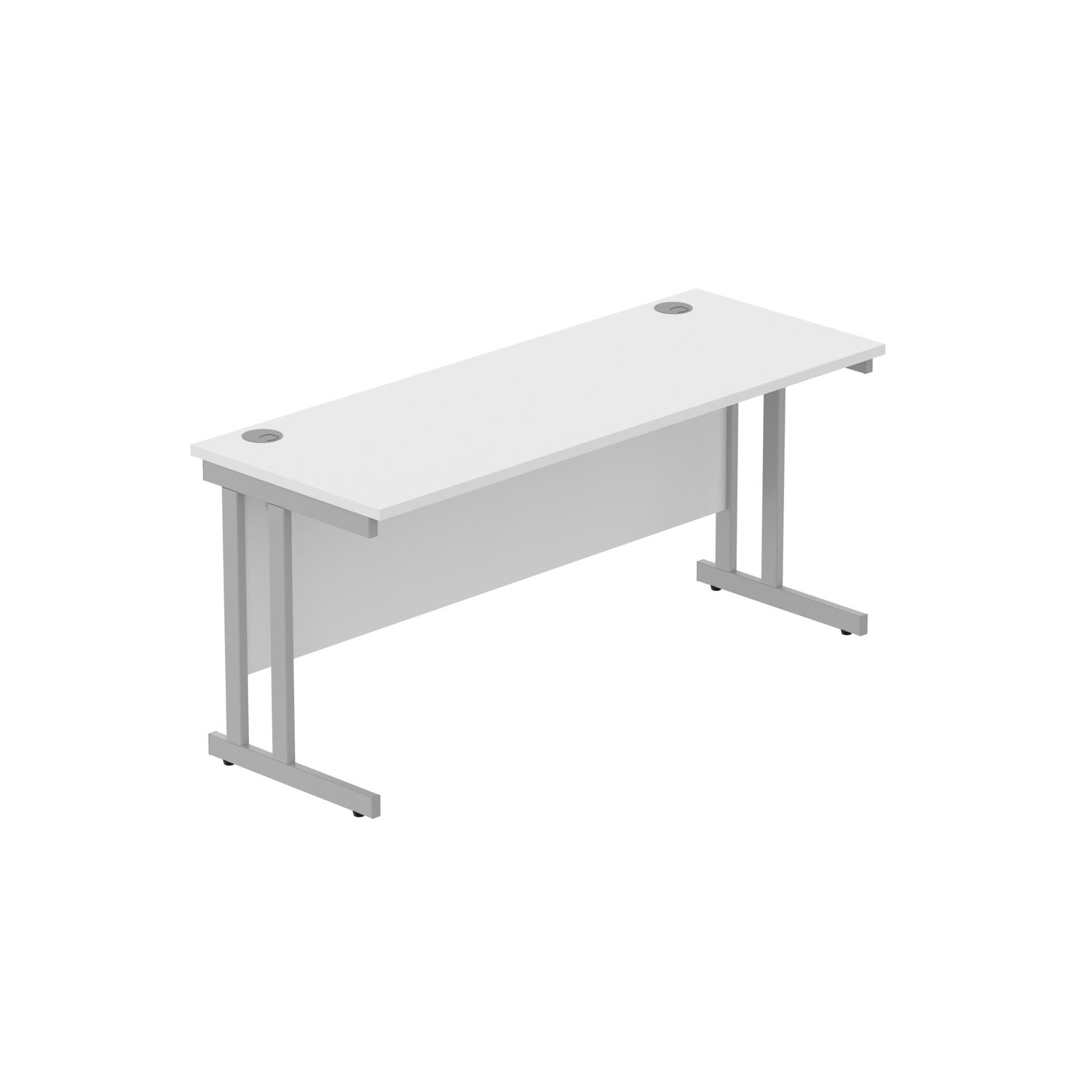 Office Rectangular Desk with Steel Double Upright Cantilever Frame  1600X600 Arctic White/Silver