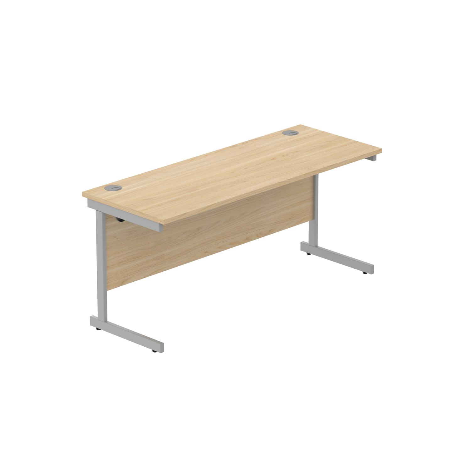 Office Rectangular Desk with Steel Single Upright Cantilever Frame  1600X600 Canadian Oak/Silver
