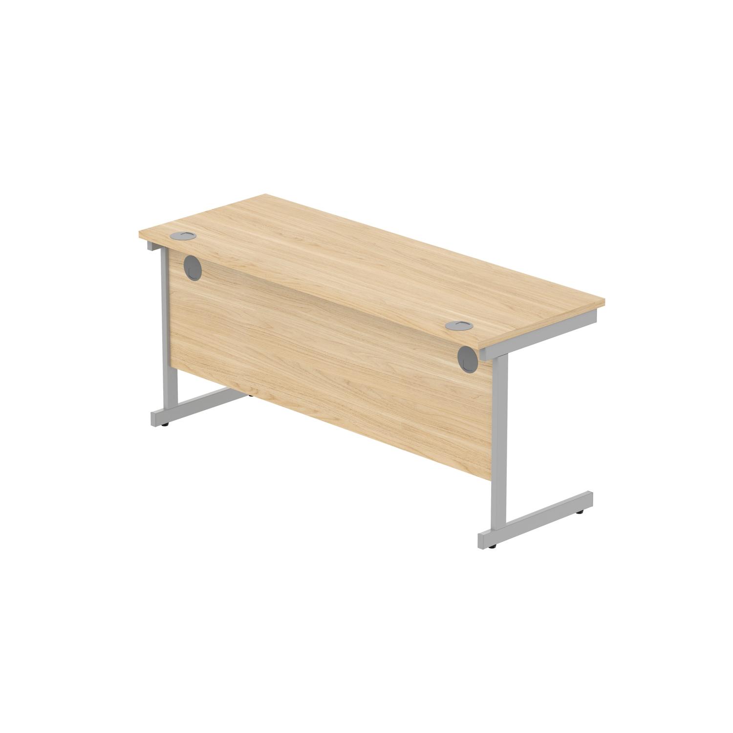 Office Rectangular Desk with Steel Single Upright Cantilever Frame  1600X600 Canadian Oak/Silver