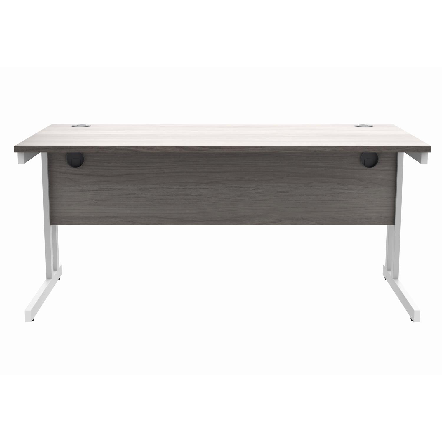 Office Rectangular Desk with Steel Double Upright Cantilever Frame  1600X800 Alaskan Grey Oak/White