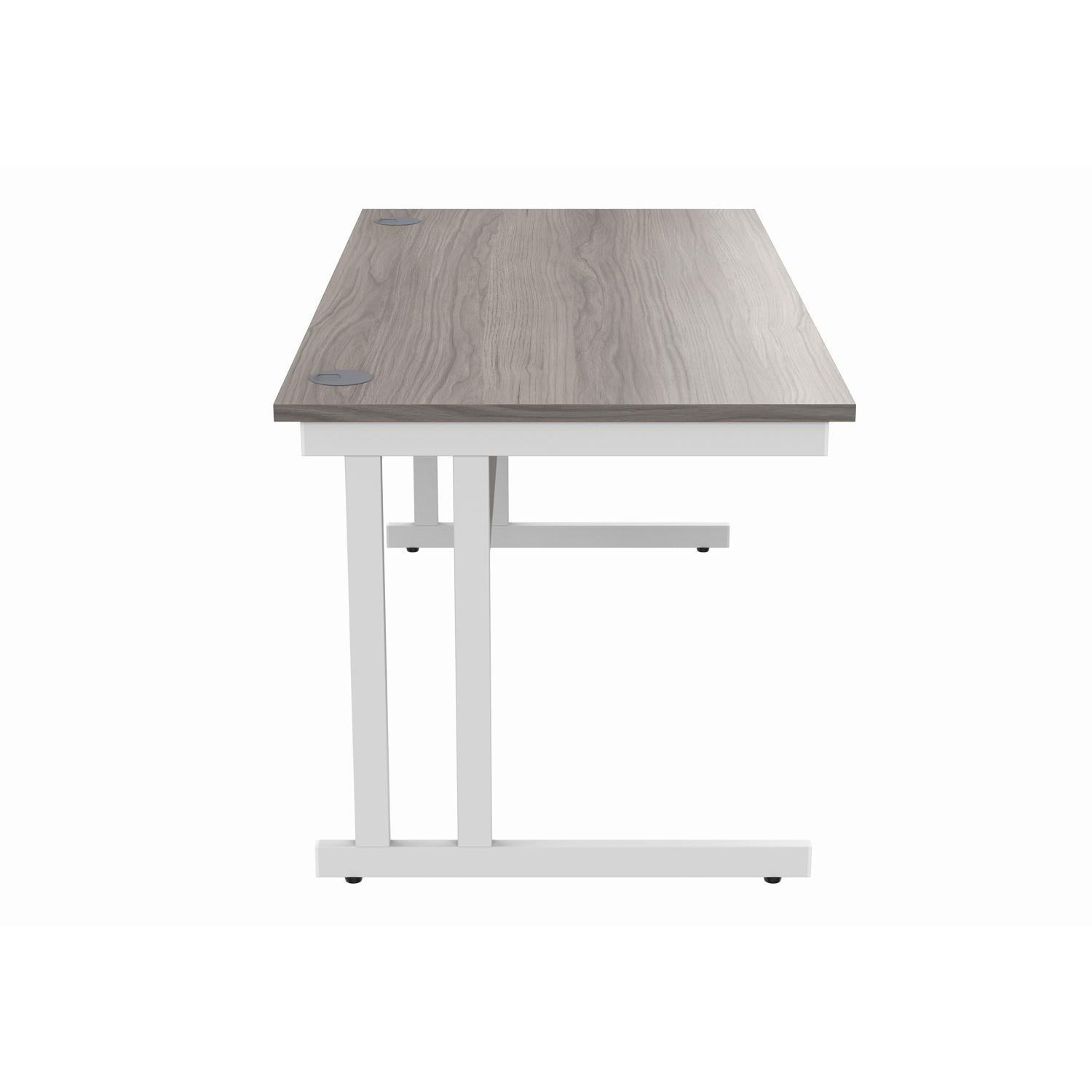 Office Rectangular Desk with Steel Double Upright Cantilever Frame  1600X800 Alaskan Grey Oak/White