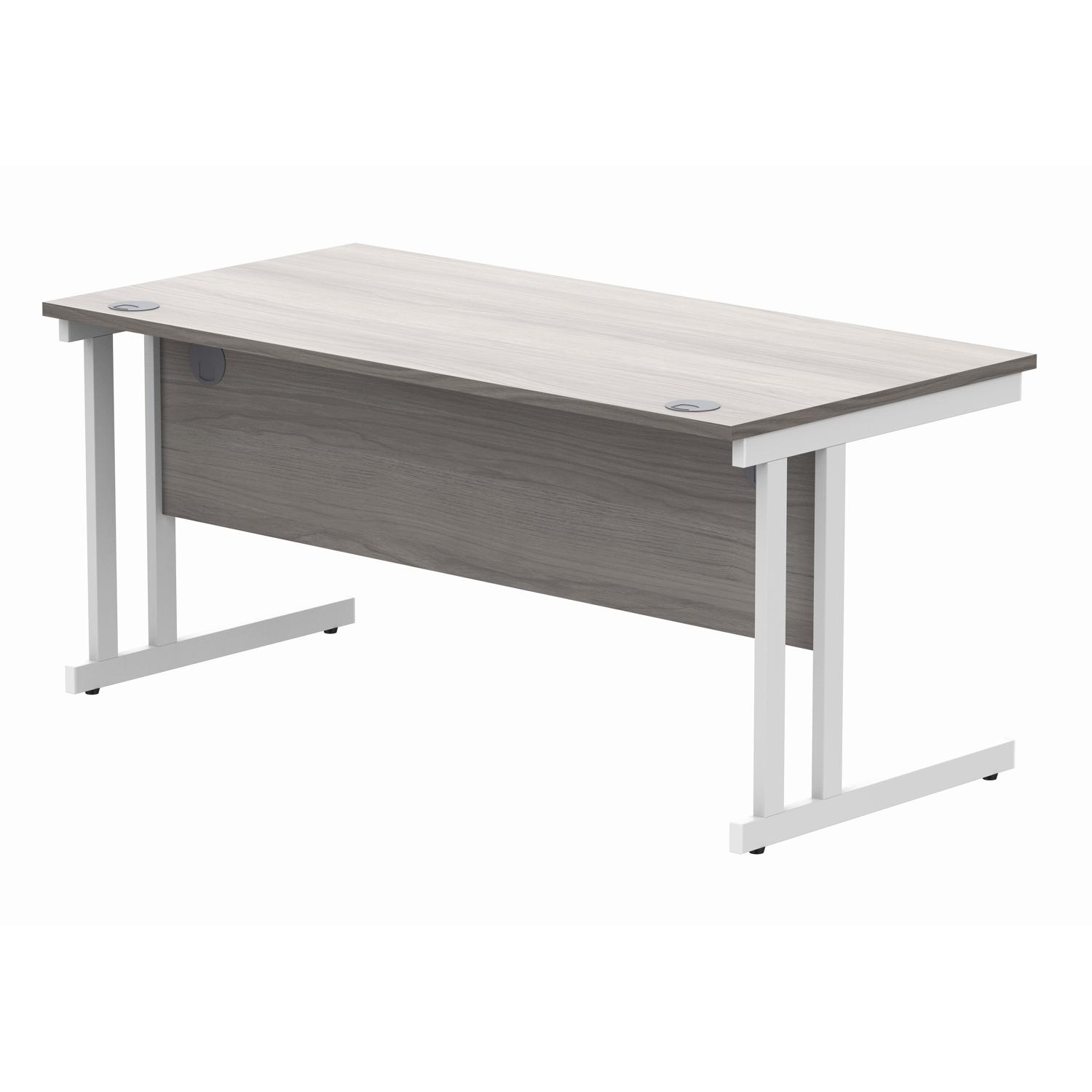 Office Rectangular Desk with Steel Double Upright Cantilever Frame  1600X800 Alaskan Grey Oak/White