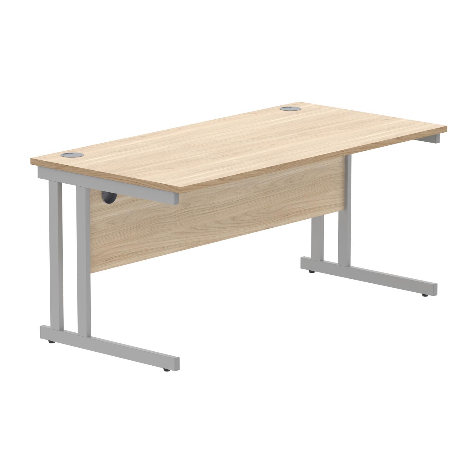 Office Rectangular Desk with Steel Double Upright Cantilever Frame  1600X800 Canadian Oak/Silver