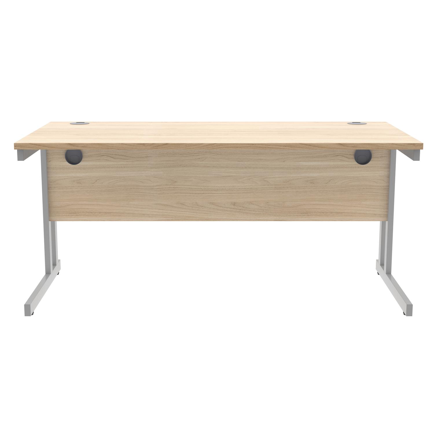 Office Rectangular Desk with Steel Double Upright Cantilever Frame  1600X800 Canadian Oak/Silver