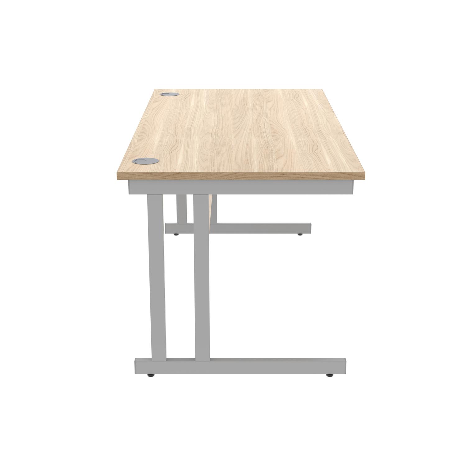 Office Rectangular Desk with Steel Double Upright Cantilever Frame  1600X800 Canadian Oak/Silver