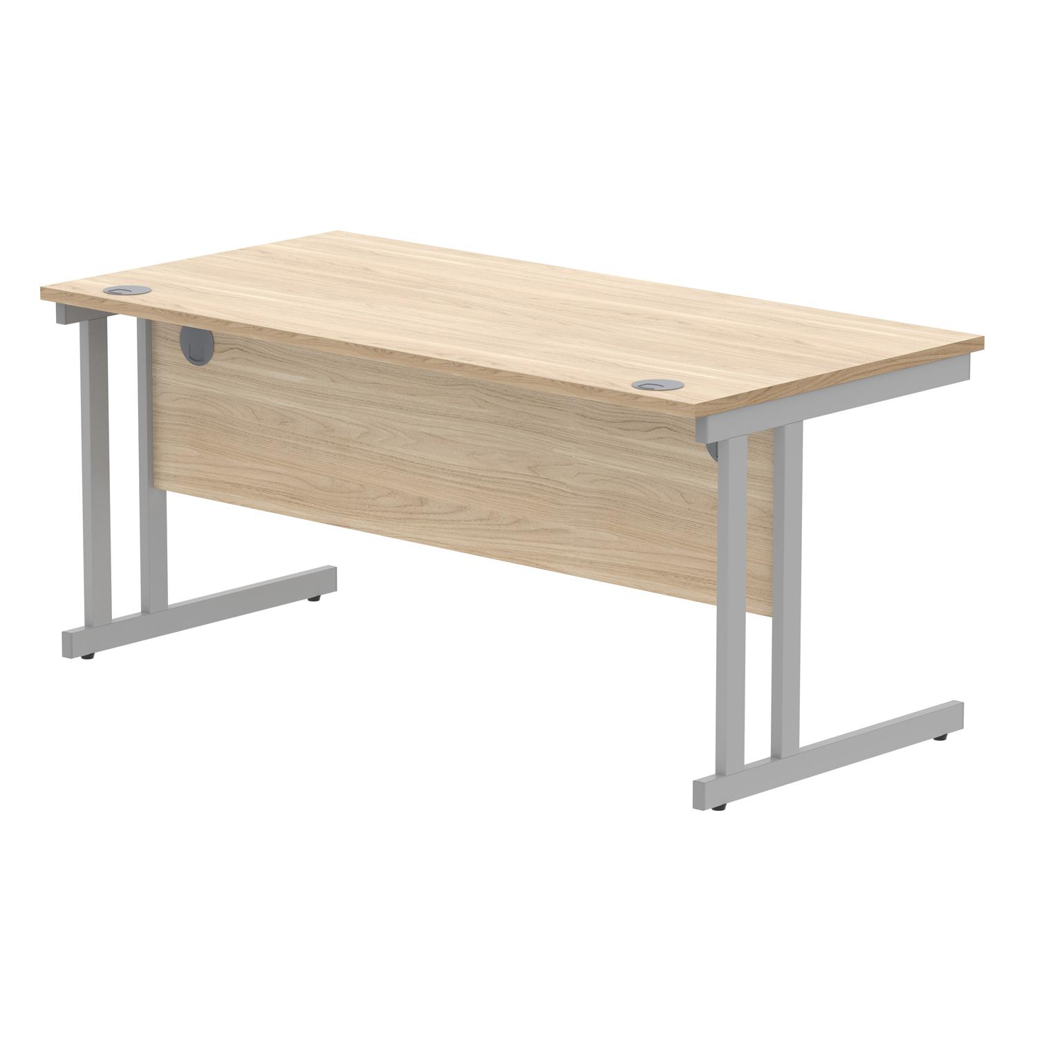 Office Rectangular Desk with Steel Double Upright Cantilever Frame  1600X800 Canadian Oak/Silver
