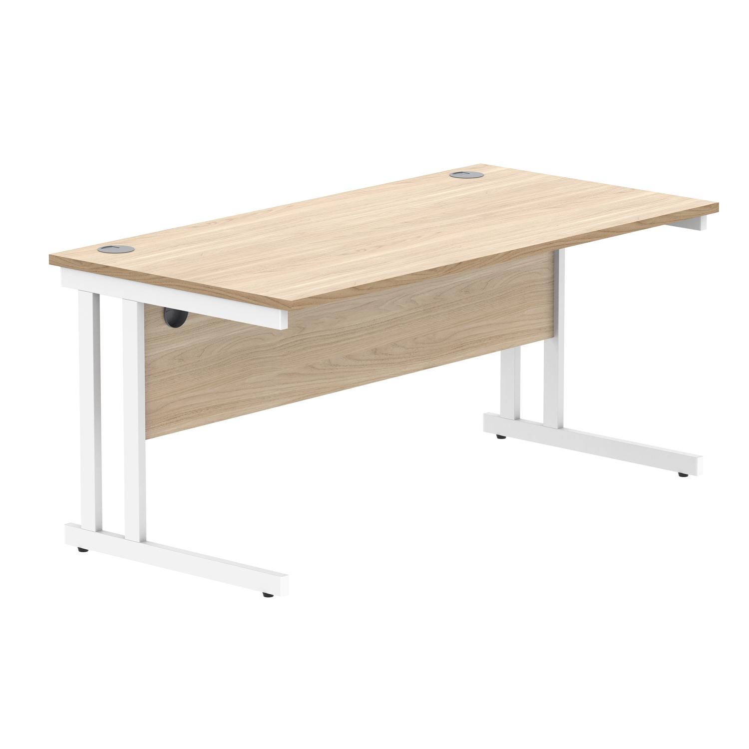 Office Rectangular Desk with Steel Double Upright Cantilever Frame  1600X800 Canadian Oak/White