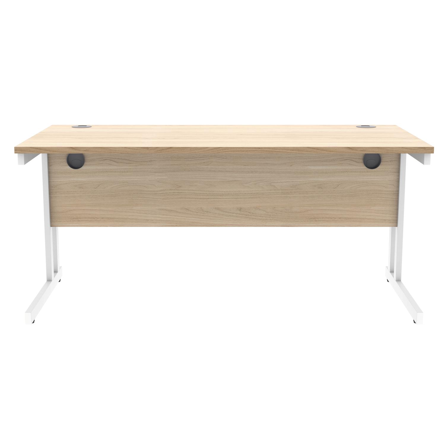 Office Rectangular Desk with Steel Double Upright Cantilever Frame  1600X800 Canadian Oak/White