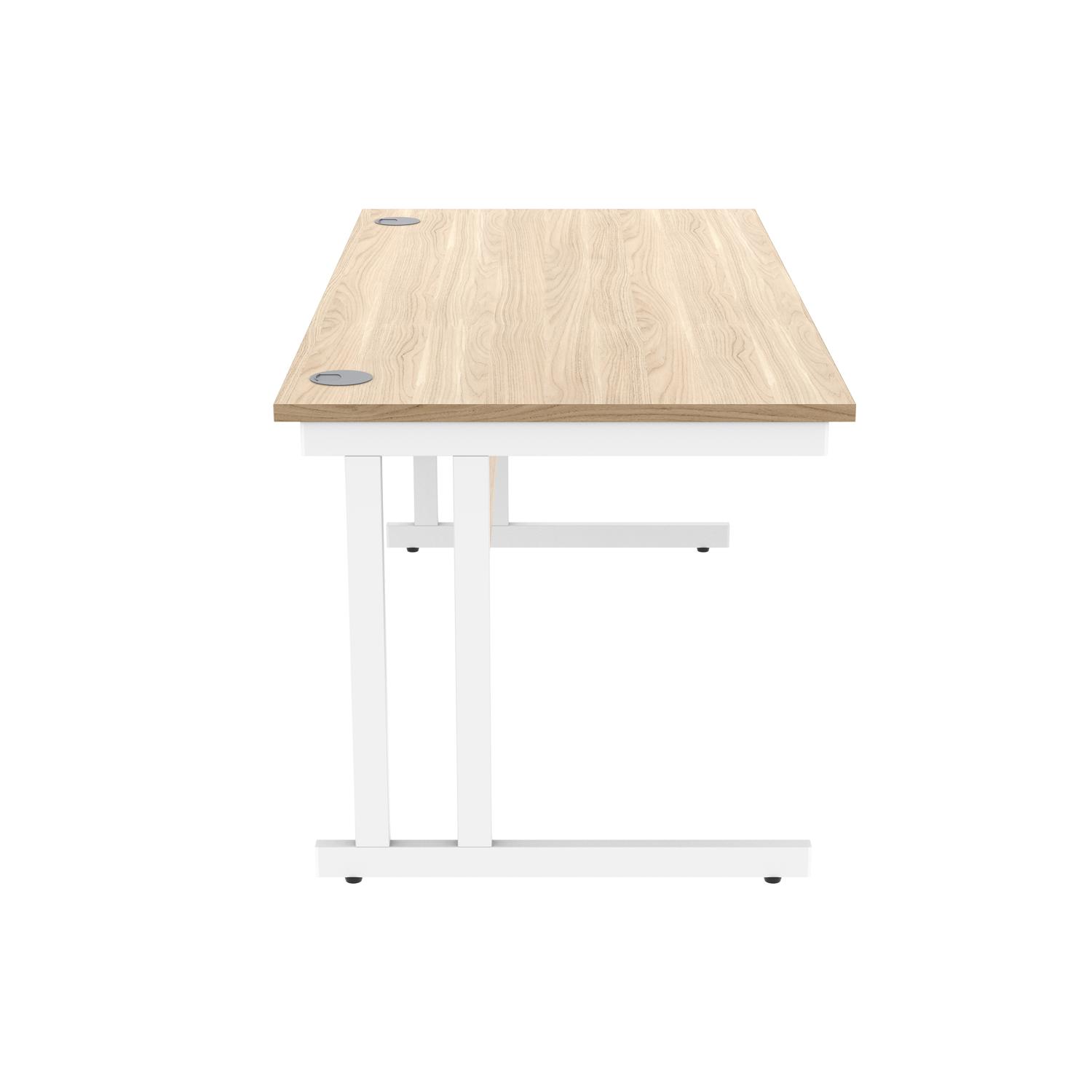 Office Rectangular Desk with Steel Double Upright Cantilever Frame  1600X800 Canadian Oak/White