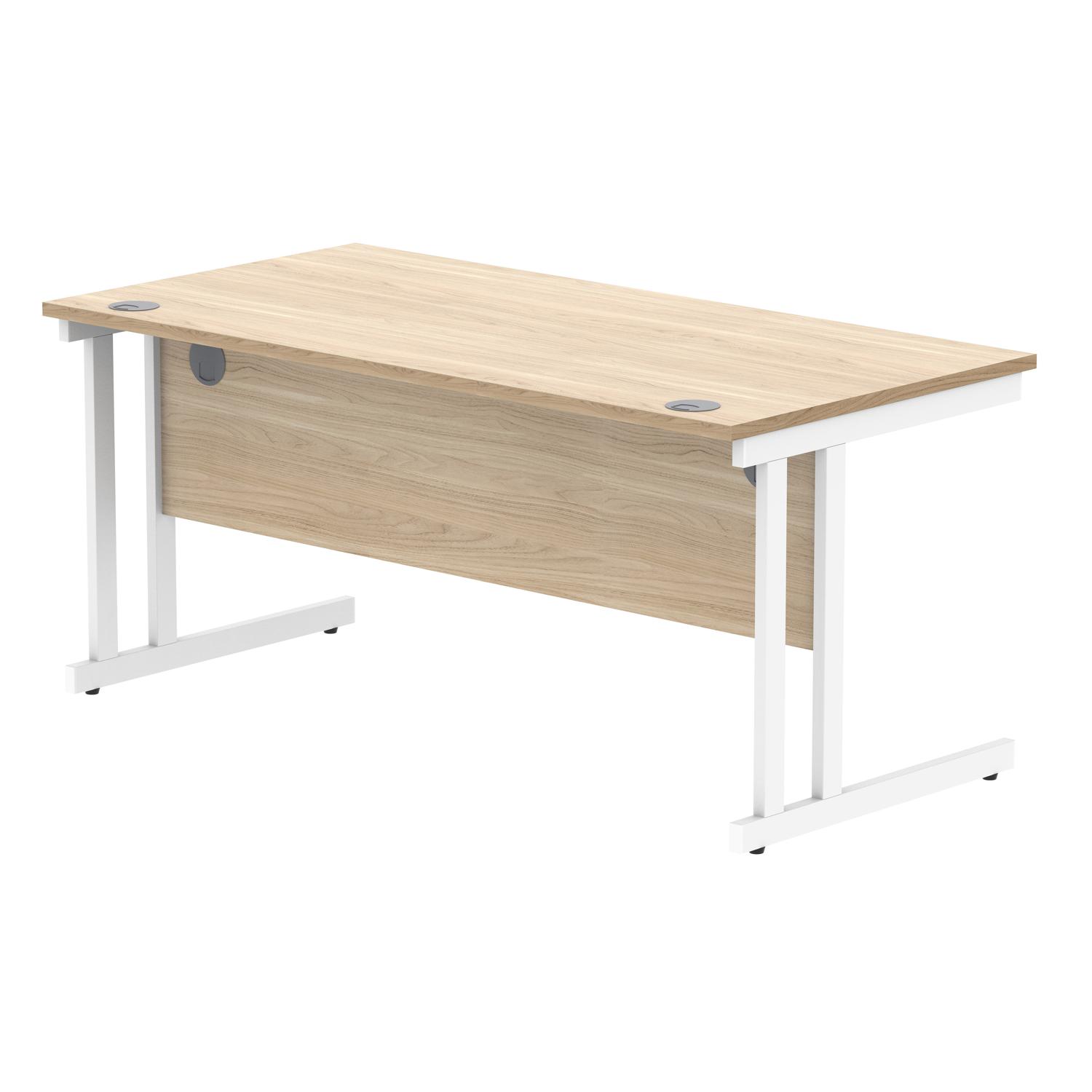 Office Rectangular Desk with Steel Double Upright Cantilever Frame  1600X800 Canadian Oak/White