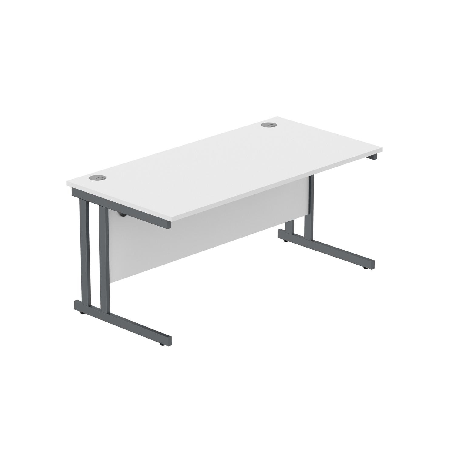 Office Rectangular Desk with Steel Double Upright Cantilever Frame  1600X800 Arctic White/Graphite