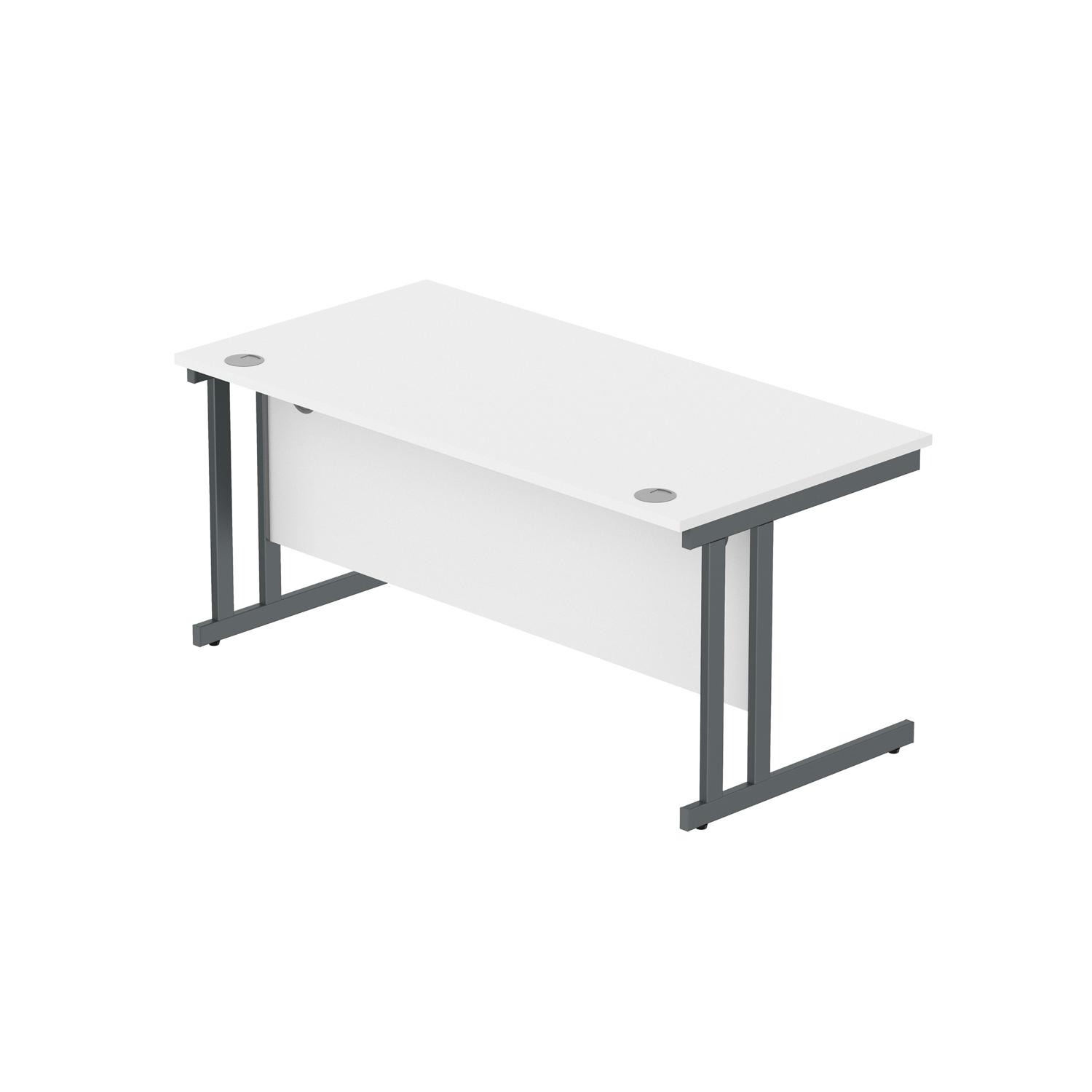 Office Rectangular Desk with Steel Double Upright Cantilever Frame  1600X800 Arctic White/Graphite