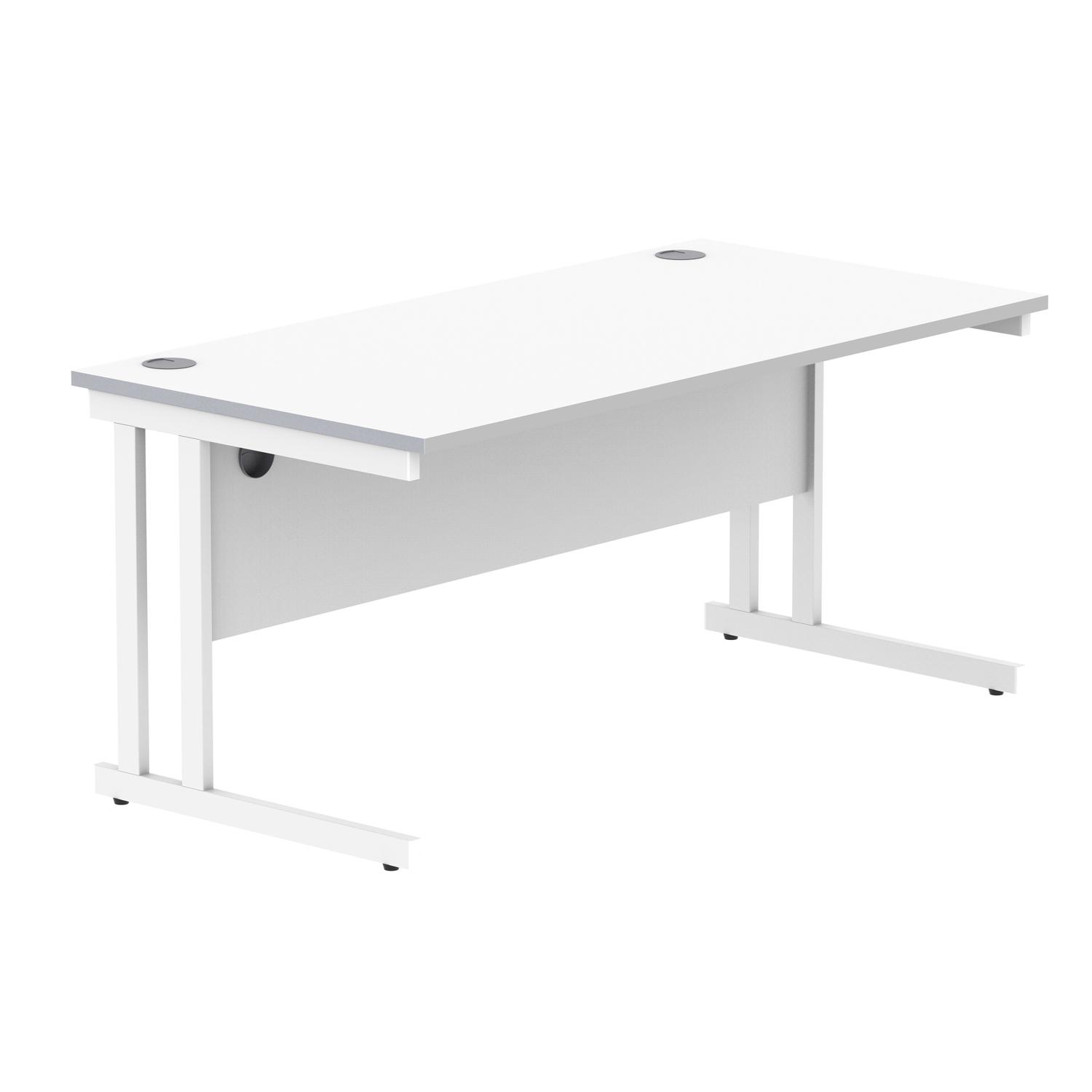 Office Rectangular Desk with Steel Double Upright Cantilever Frame  1600X800 Arctic White/White