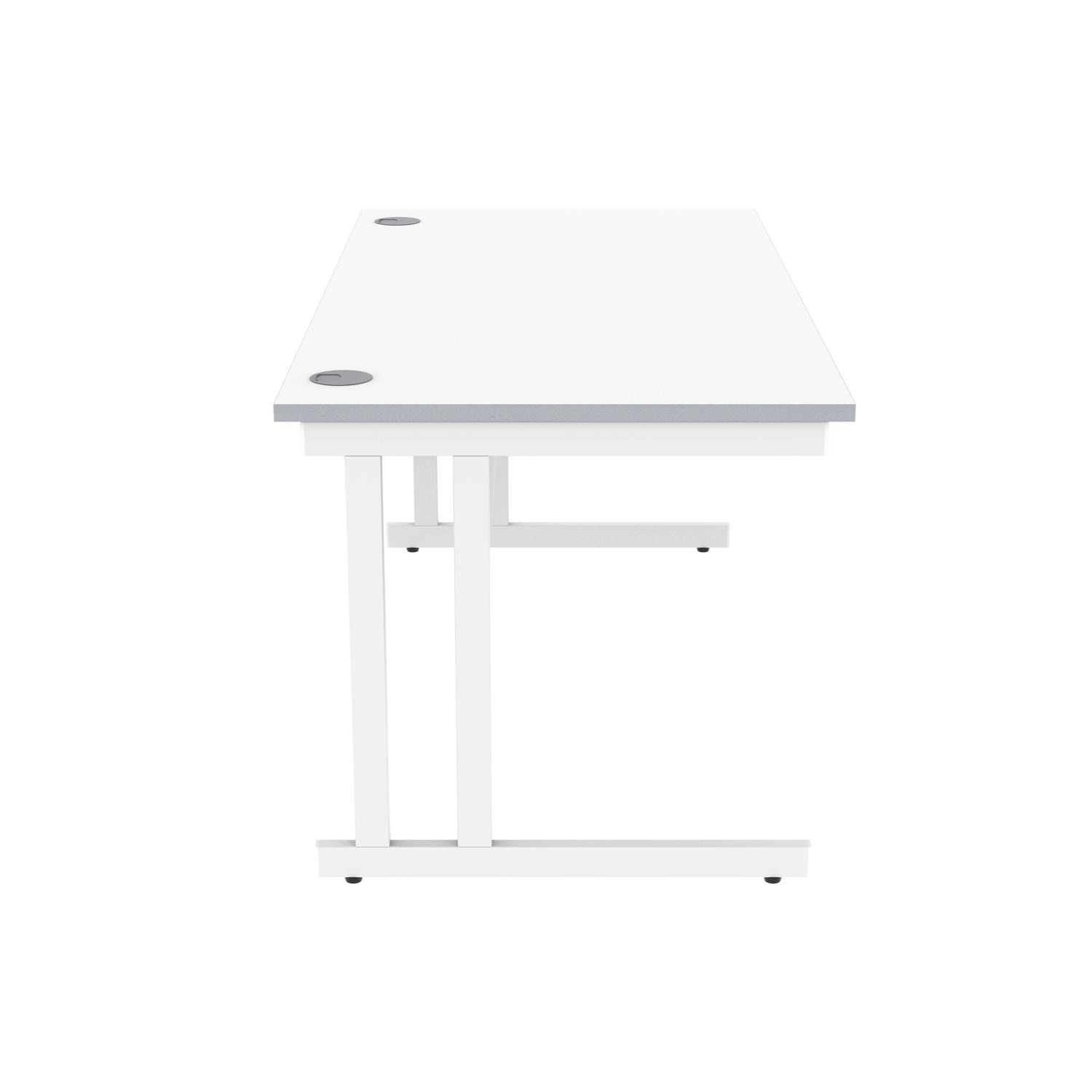 Office Rectangular Desk with Steel Double Upright Cantilever Frame  1600X800 Arctic White/White