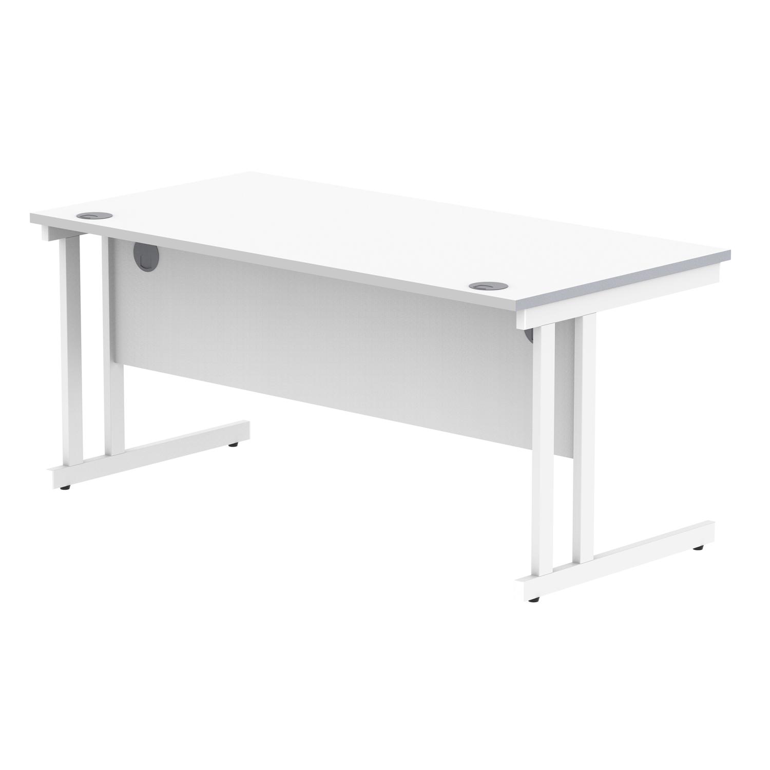 Office Rectangular Desk with Steel Double Upright Cantilever Frame  1600X800 Arctic White/White